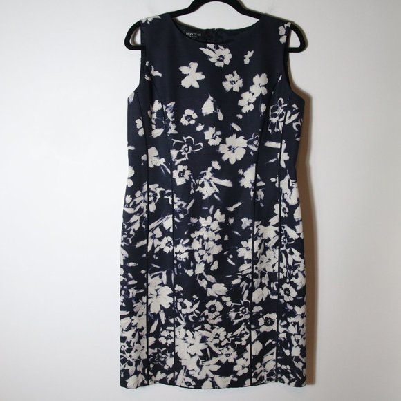 Lafayette 148 Evelyn Navy White Floral Dress Size 8 Sleeveless - Picture 2 of 10